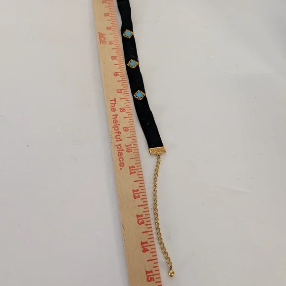 Vintage Necklace Black Gold Choker Style with Turquoise Accents From 1970s - Picture 3 of 3